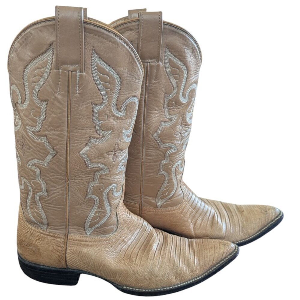 Vintage Leather and Lizard Skin Tan Men's Point toe Western Boots - Size 9